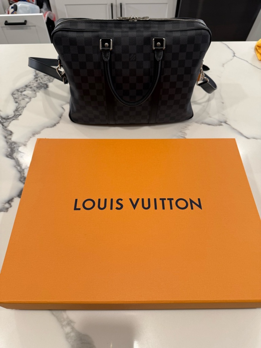 Men's Checkered Briefcase Messenger Bag - Black - Picture 4 of 12